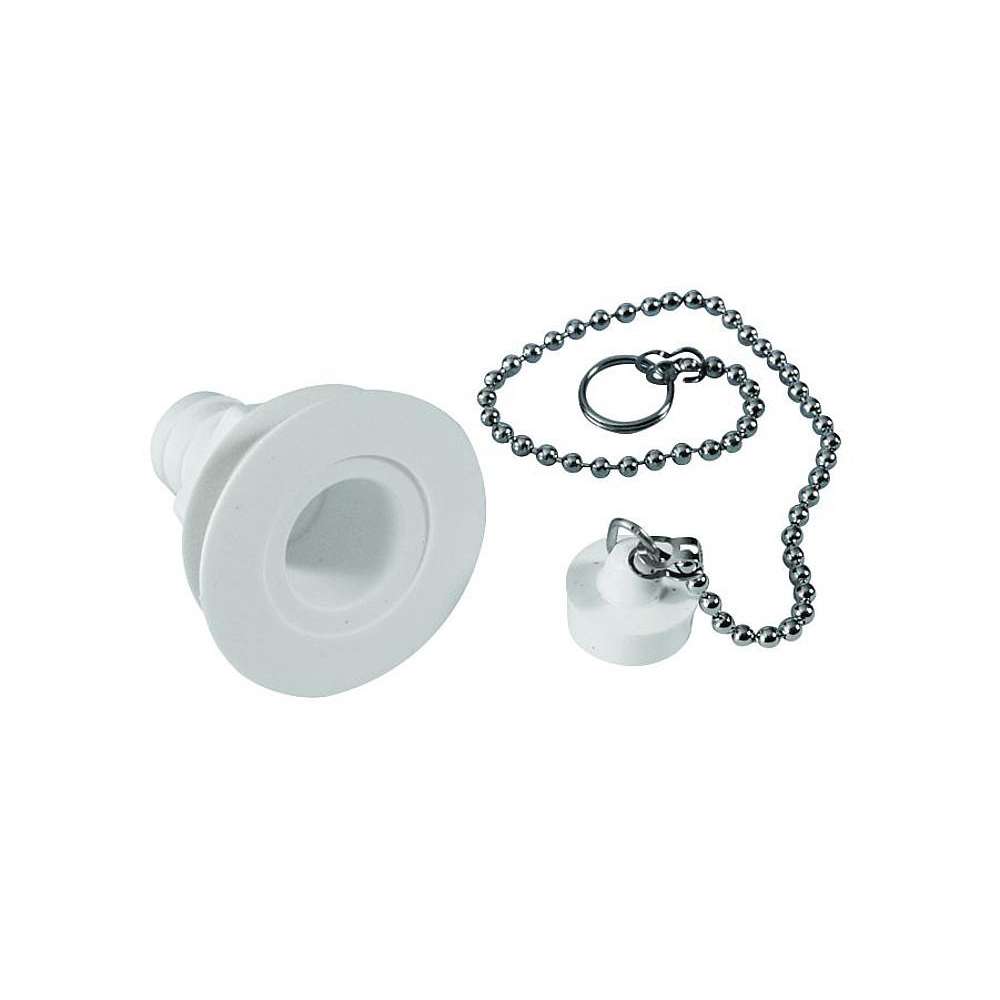 Bonde avec bouchon et chainette droite tuyau 19 mm perçage 25 mm