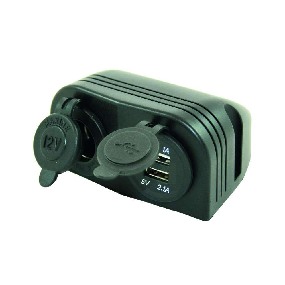 Socle 12 V avec prise double USB en applique