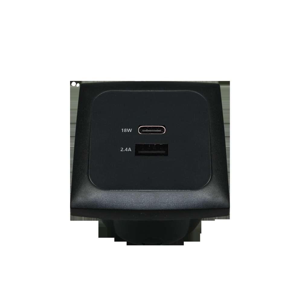 Prise double USB A+C murale noire