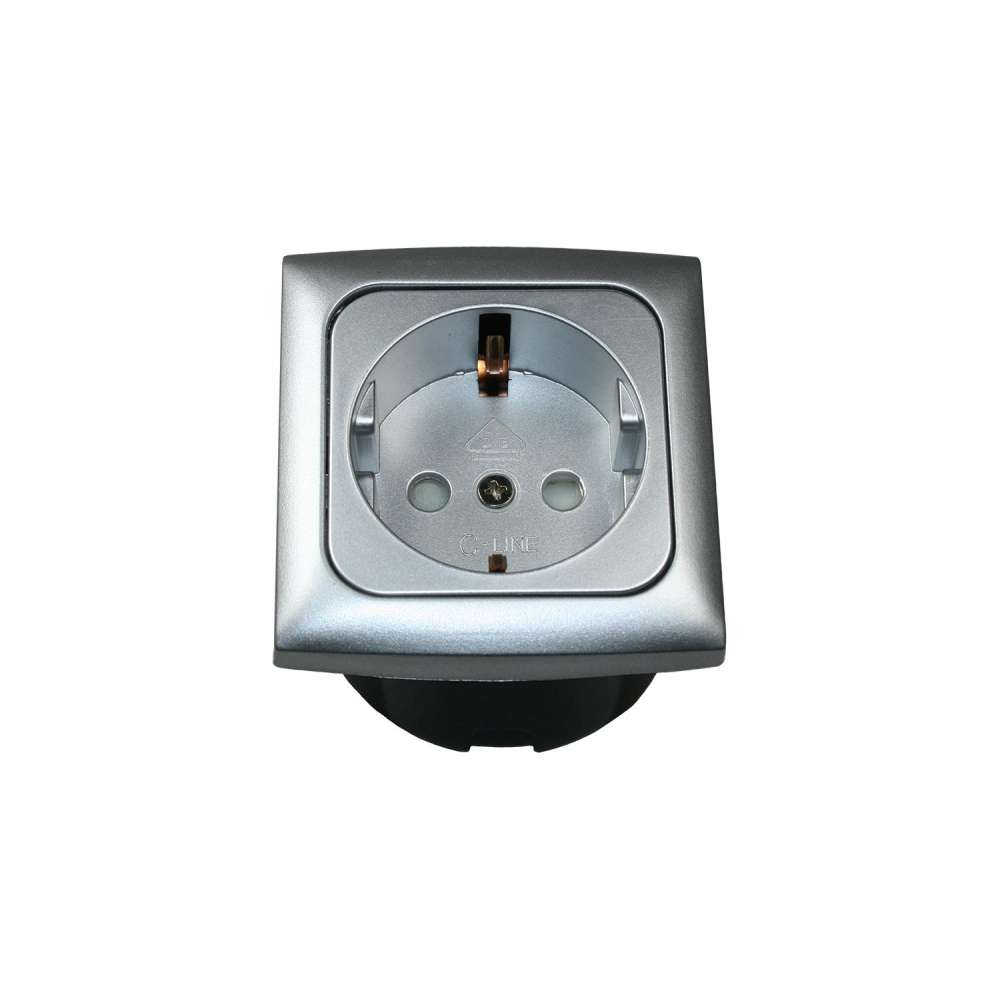 Prise 230V Schuko + entourage + cabochon - Argenté