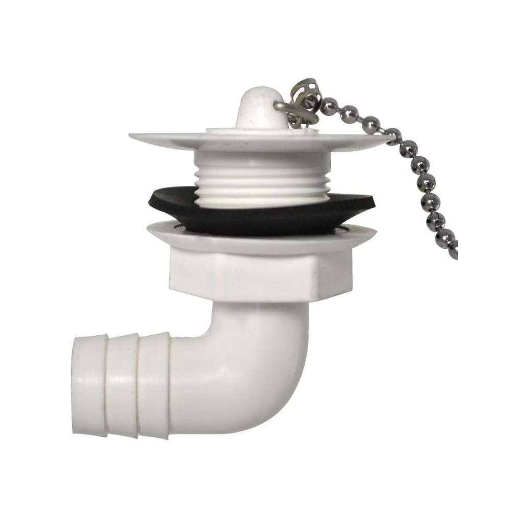 Bonde avec bouchon et chainette coudée tuyau 19 mm perçage 25 mm