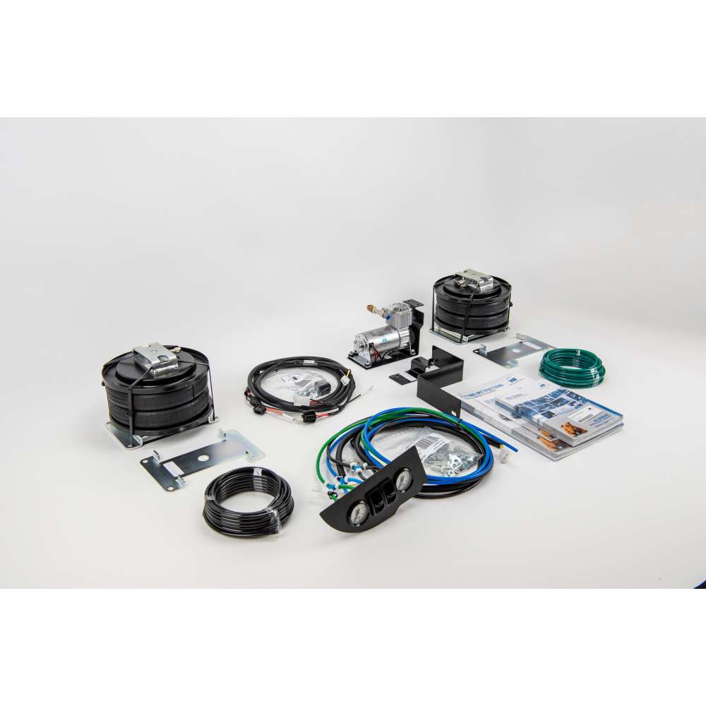 Renfort pneumatique complet avec coussins en 8" + compresseur et double manomètre au tableau de bord